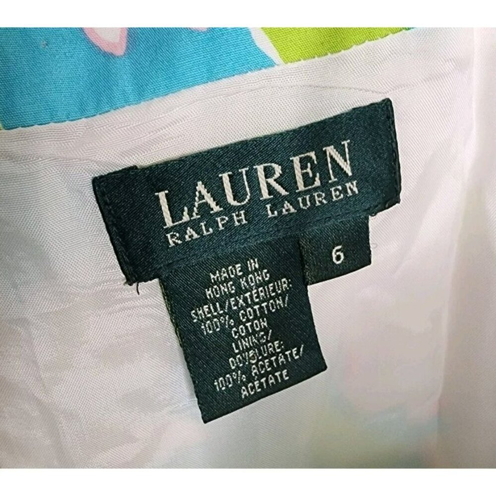 VTG Lauren Ralph Lauren Blue Pink Green Floral Sun Dress Sz 6 Cotton Preppy Y2K - Picture 3 of 4